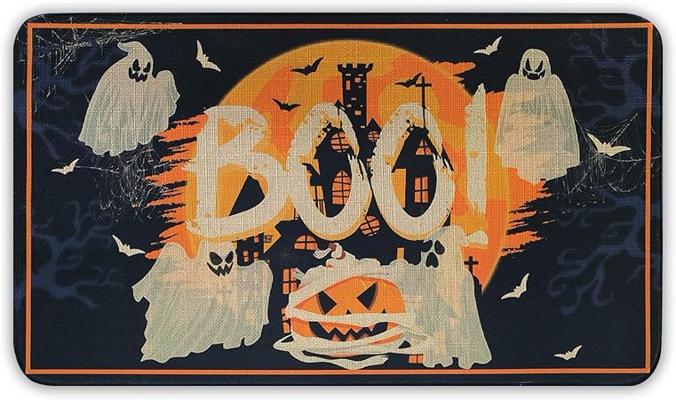 Non Slip Backing Halloween Kitchen Rug Set of 2 (Black, 17"x47"+17"x30")