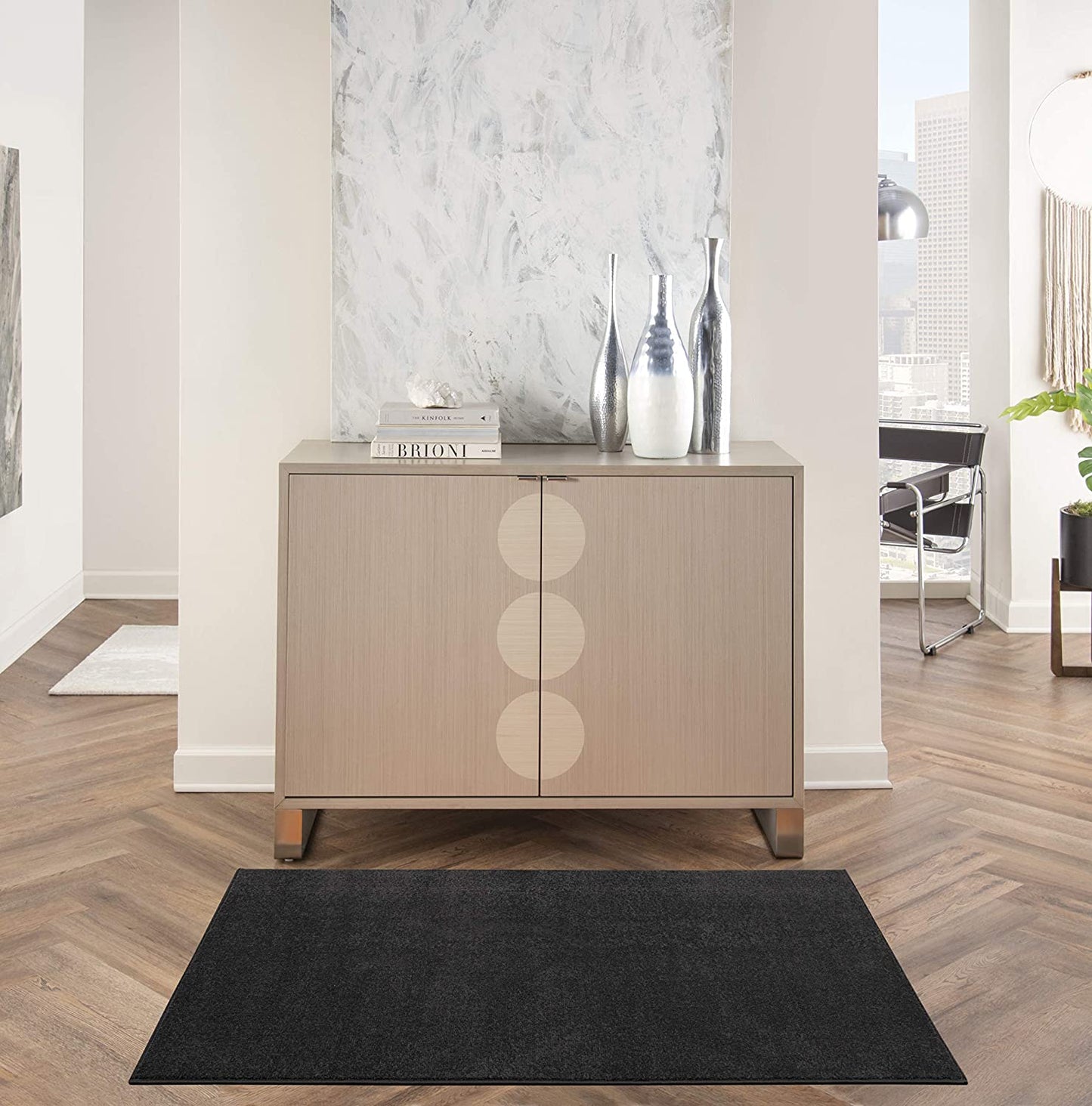 Solid Contemporary Black Indoor/Outdoor Area Rug