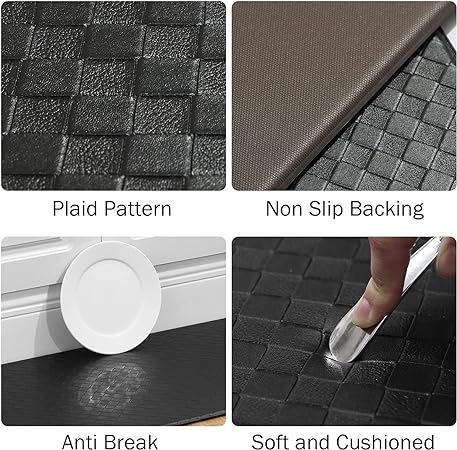 Non Skid Washable Memory Foam Kitchen Rugs, [2PCS] Black, 17.3 x 30+17.3 x 47 inches