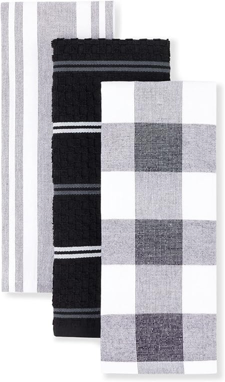 Stripe Gingham Dual Purpose Kitchen Towel 3-Pack Set, Blue Velvet, 16"x28"