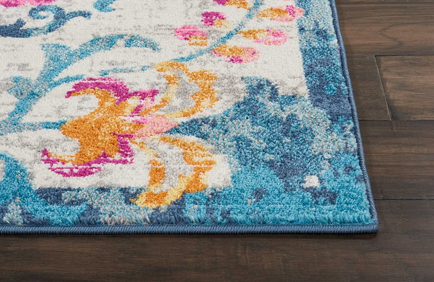 Passion Floral Ivory Blue Fuchsia Soft Area Rug