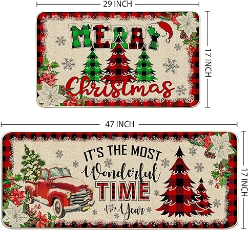 Set of 2 - Red Buffalo Plaid Christmas Kitchen Decor 17"x27+17"x47"