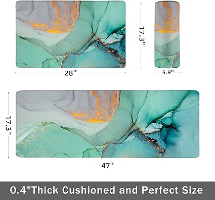 Anti Fatigue Coastal Rugs Beach Theme Fish Pattern Waterproof Non-Slip Ergonomic Comfort Standing Mat for Sink Laundry Bedroom,17.3 x28+17.3 x 47 Inch, PVC, Blue