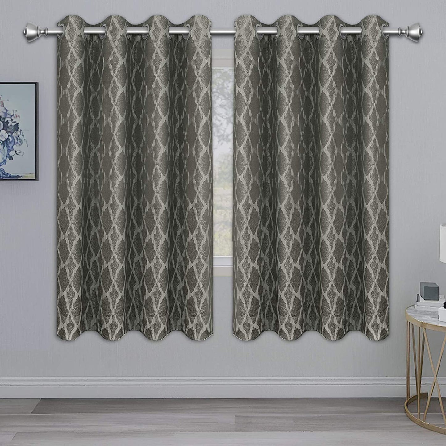 Jacquard Blackout Curtains for Bedroom, Cold/Heat/Sun Blocking and Noise Reduction Thermal Insulated Window Drapes, Camel, 52 x 63 inch Length, Set of 2 Grommet Curtain Panels