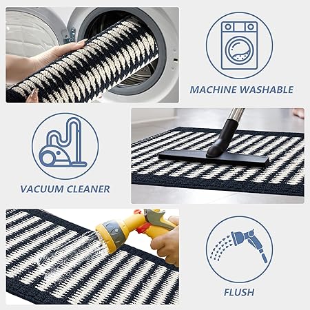 [2 PCS], Rubber Backing Non Skid Machine Washable Absorbent L Shaped Kitchen Mat