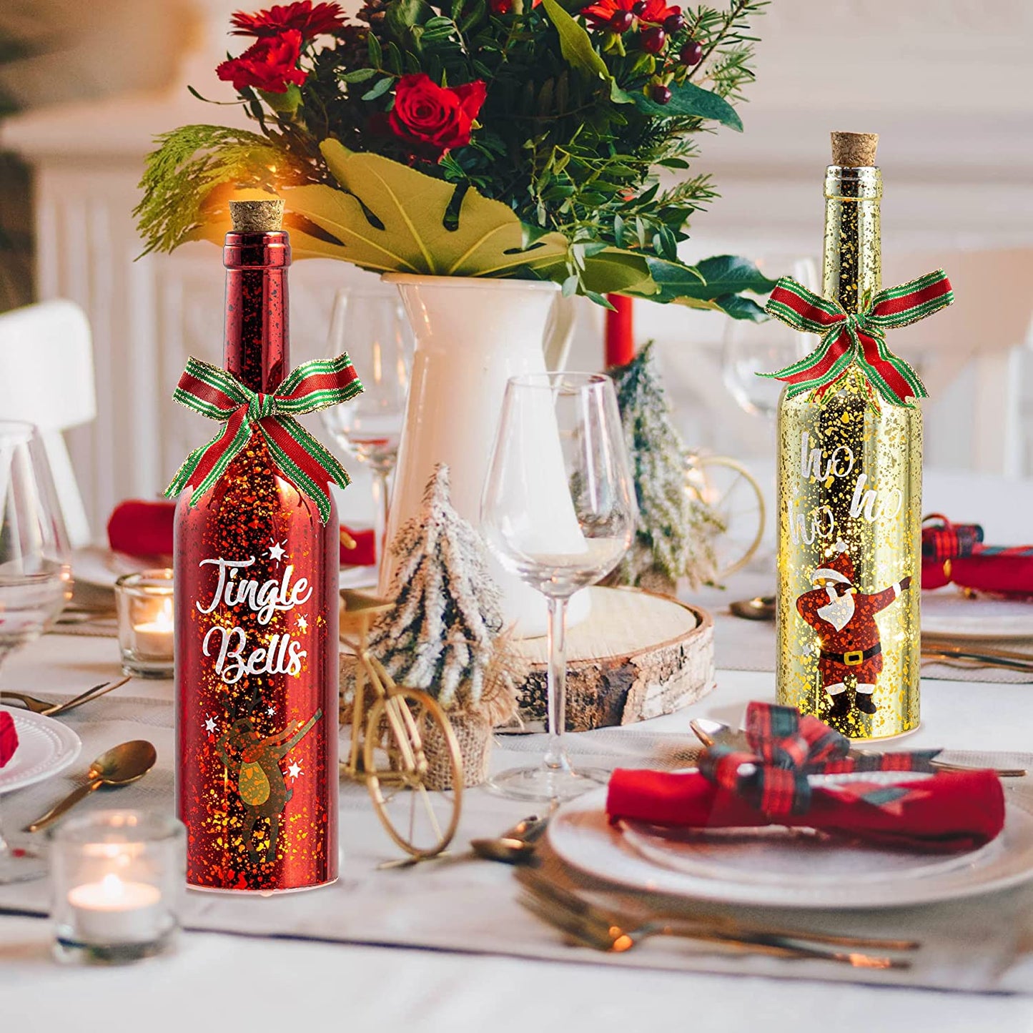 Christmas Decor Wine Bottle Lights, Battery Operated LED Glass with Timer