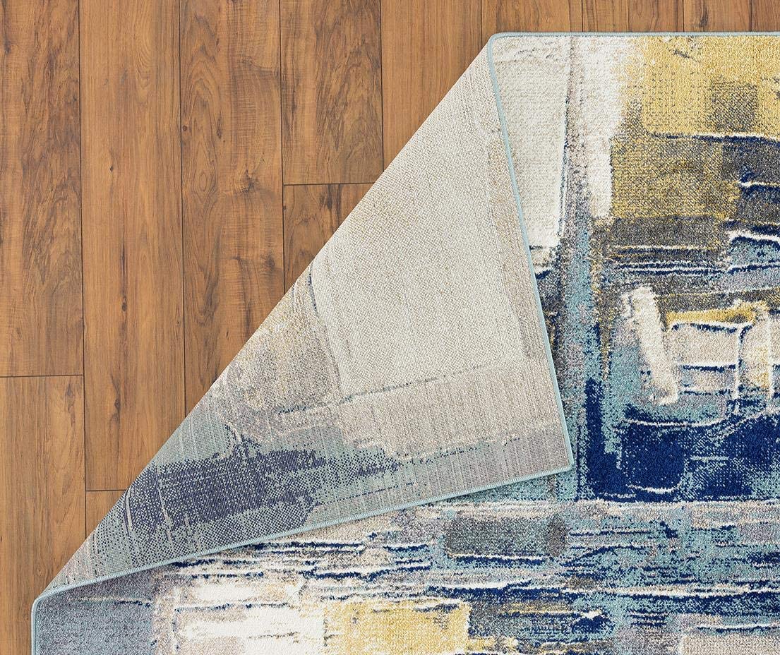 Abstract Blue Yellow Grey 5x7 Area Rug