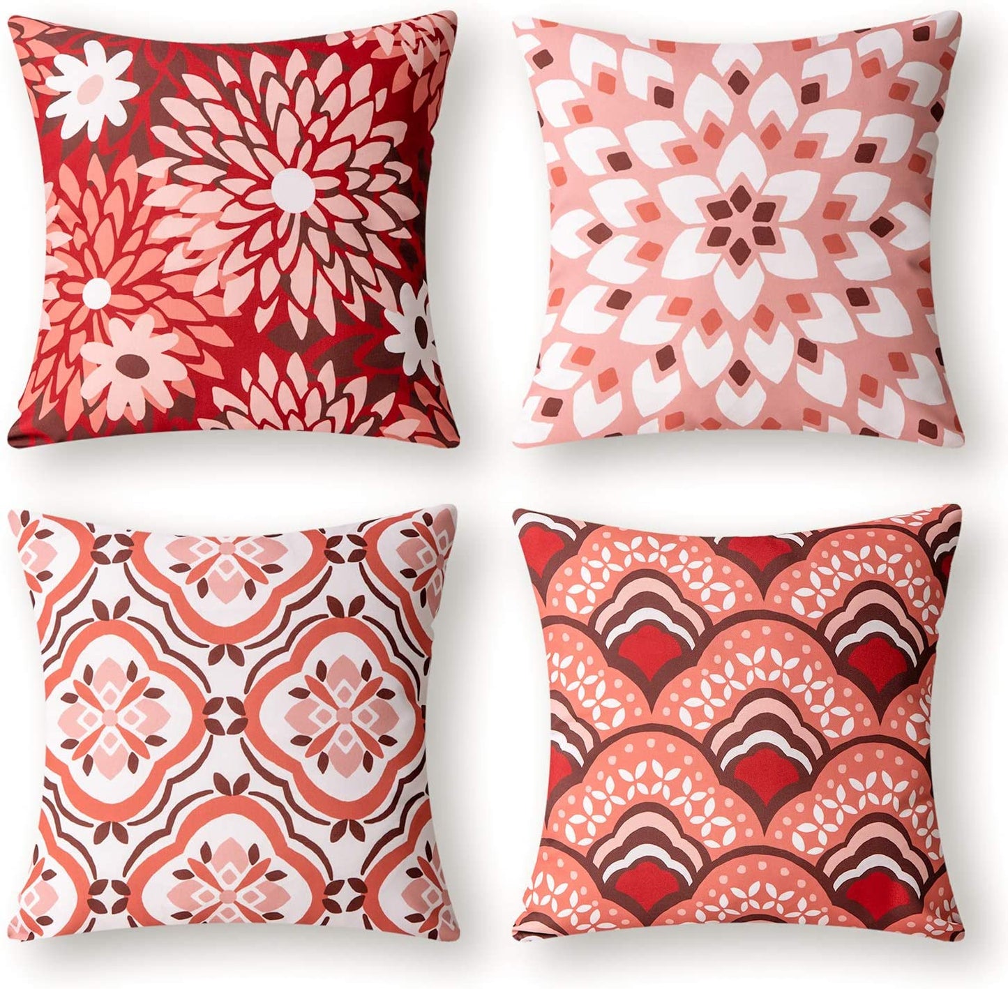 Set of 4 New Living Series Dahlia and Oriental Double Side Print Decorative Throw Pillow Case Cushion Cover