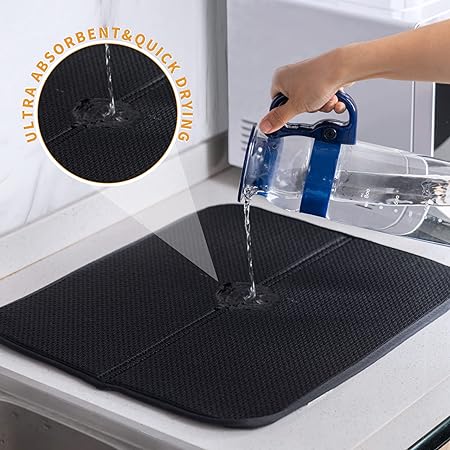 Absorbent Sink Drain Mats with Microfiber,16"x18”,2 Pack Black