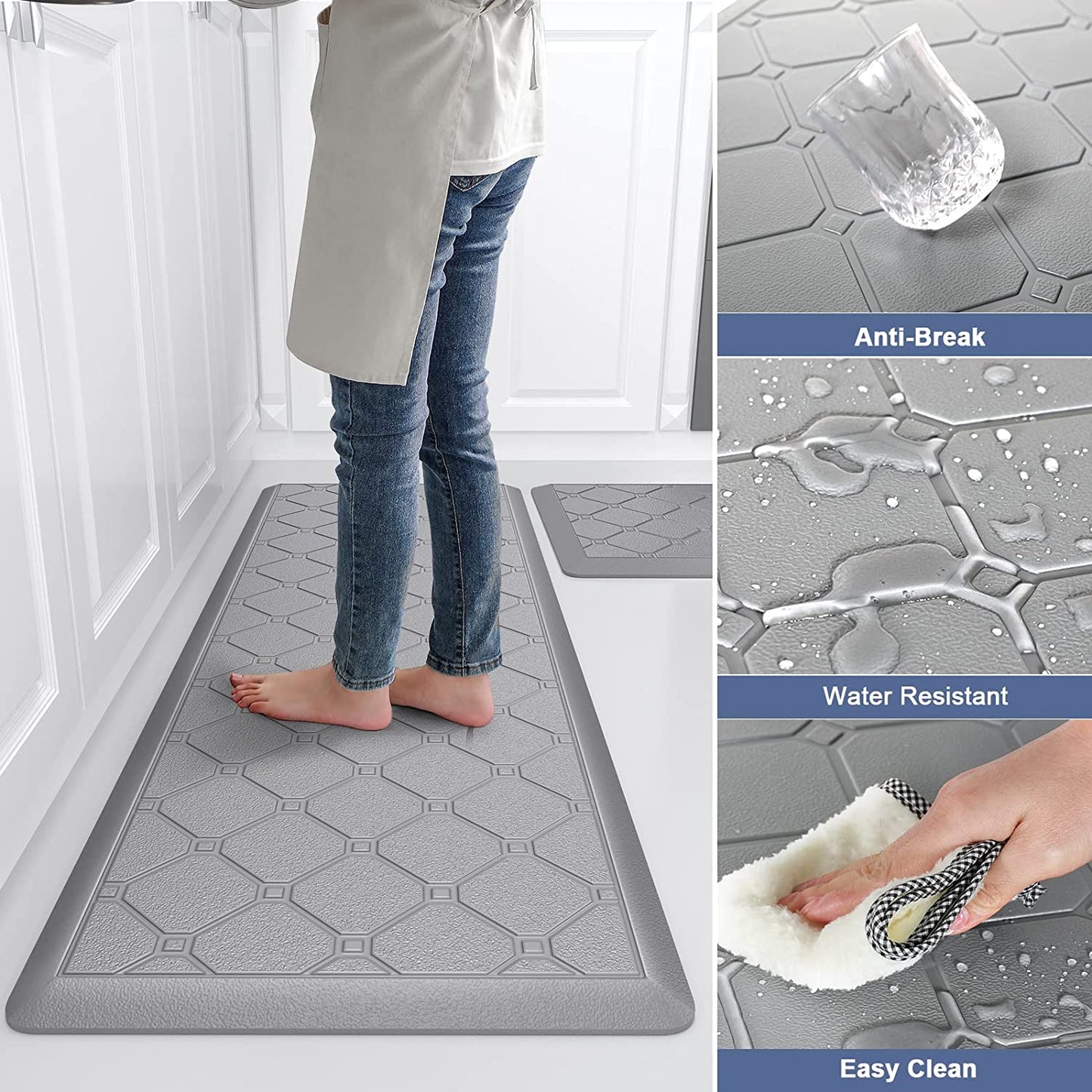 2 PCS Cushioned Anti Fatigue 1/2 Inch Thick Waterproof Non Slip PVC Non Skid Comfort Cushion Kitchen Mats