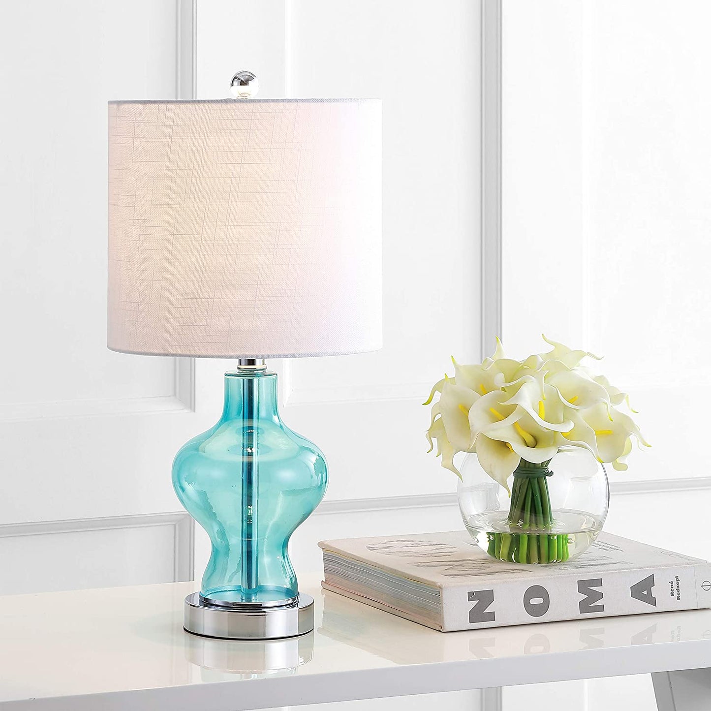 Mer 20.5" Glass/Metal LED Lamp Aqua