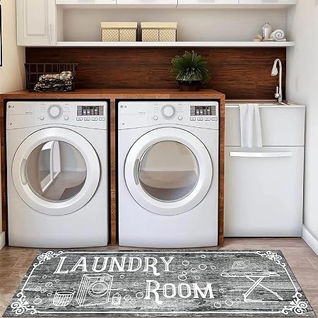 Laundry Room Rug 20"X59", Farmhouse Runner Rug Non Slip Waterproof Laundry Room Mat Floor Carpet for Kitchen, Washhouse, Mudroom