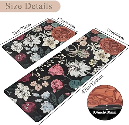 Set of 2 Non Skid Kitchen Mats for Floor Cushioned Anti Fatigue Kitchen Floor Mats Waterproof Comfort Mats for Standing Sink Laundry, 17.3"x28"+17.3"x47"/0.4inch