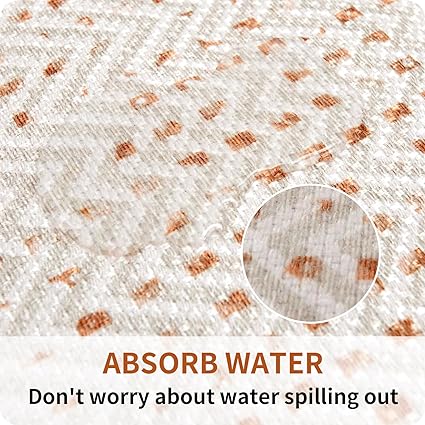 Non Skid Washable Absorbent Kitchen Runner Rugs 2 Pcs, 17"x32"+17"x48" (Brown)