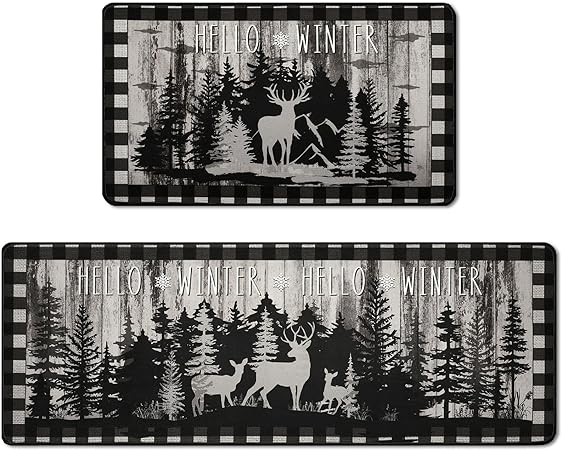 2 Pc Rooster Non Slip Washable Home Winter Holiday Decor, 17 x 30 Inch, 17 x 47 Inch