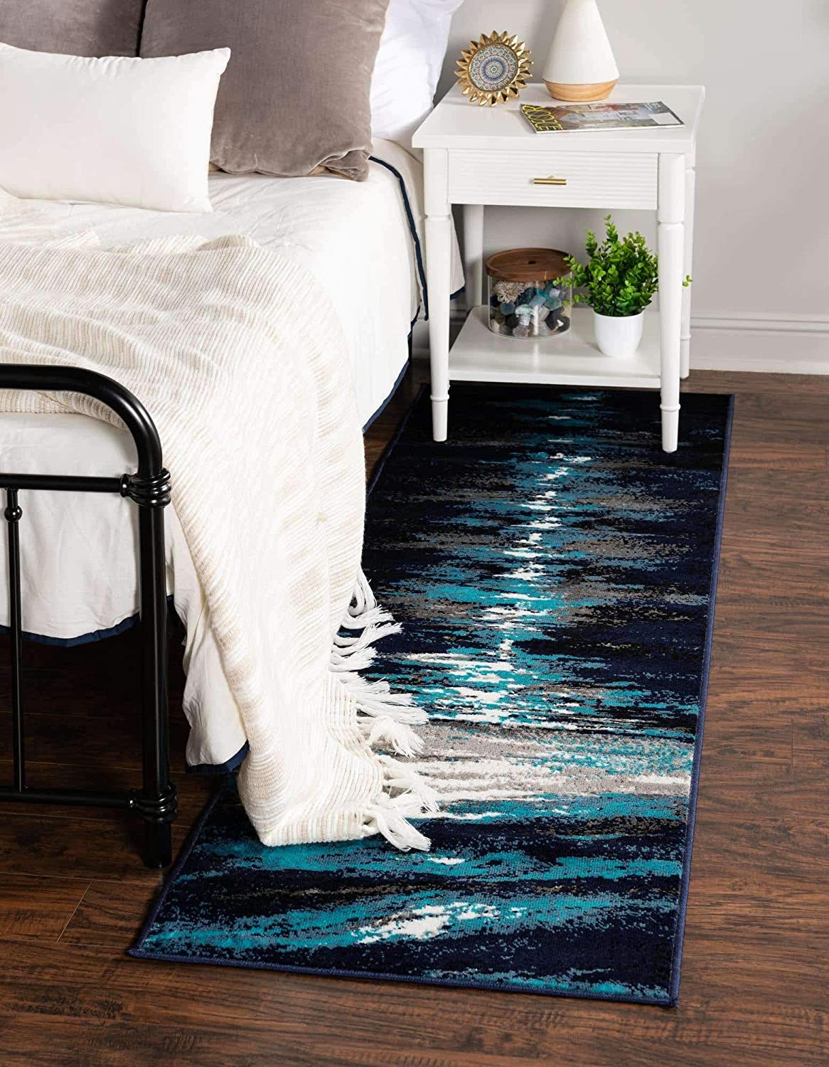 Metro Collection Abstract Water Modern Waves Navy Blue/Turquoise