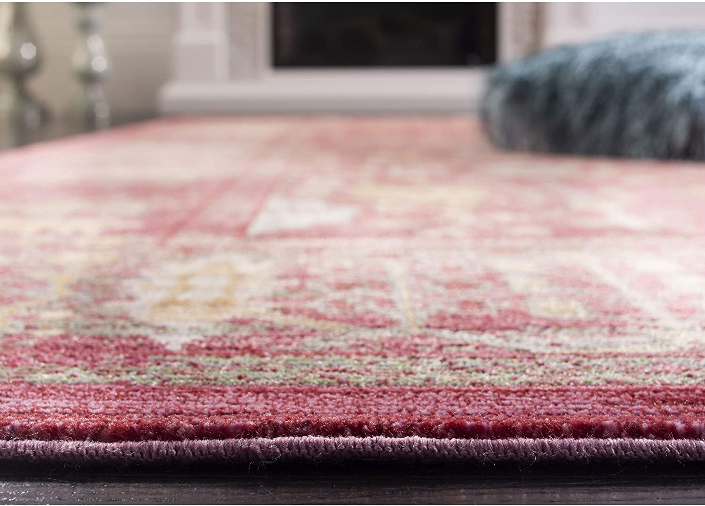 Boho Chic Distressed Area Rug, Fuchsia / Multi
