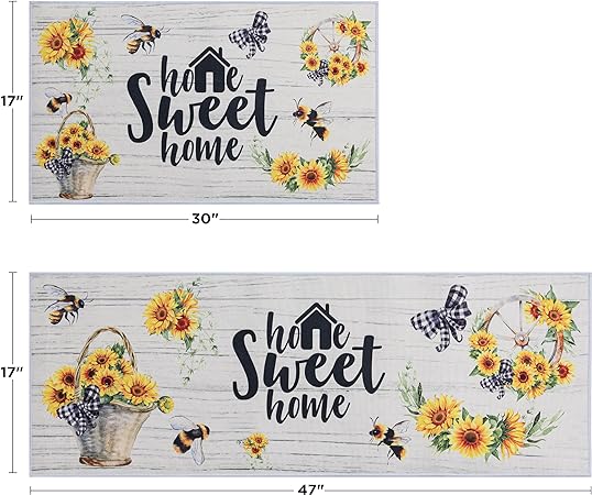 Sets of 2, Non Slip Washable Bohemian Rugs, Boho Kitchen Decor, 17"x30"+17"x47"