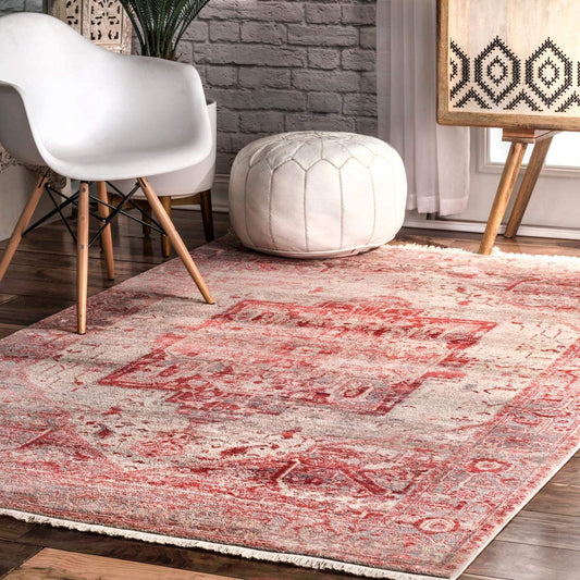 nuLOOM Ethel Medallion Fringe Area Rug, Red