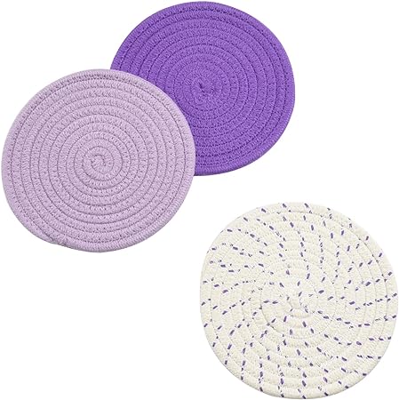 Kitchen Pot Holders Set Trivets Set 100% Pure Cotton Thread Weave Hot Pot Holders Set (Set of 3) Stylish Coasters, Hot Pads, Hot Mats, Spoon Rest for Cooking and Baking by Diameter 7 Inches (Blue)