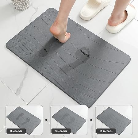 Non-Slip Diatomaceous Earth Bath Mat Stone, Easy to Clean (23.6"x15.3",- Dark Gray)