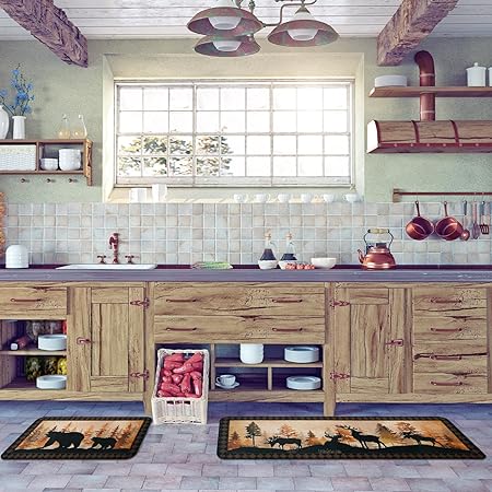 Non Slip Wildlife Cabin Rug Bear Deer, 19.7 x 31.5 and 19.7 x 47.2 Inch (Wildlife Style)