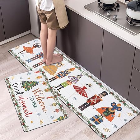 Non Slip Waterproof Snowflake Snowman Xmas Decorative Anti Fatigue Mats, Set of 2