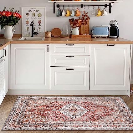 Non-Slip Distressed Vintage Persian Oriental, Small Accent Throw Low Pile Traditional Area Rug - 2' X 3'