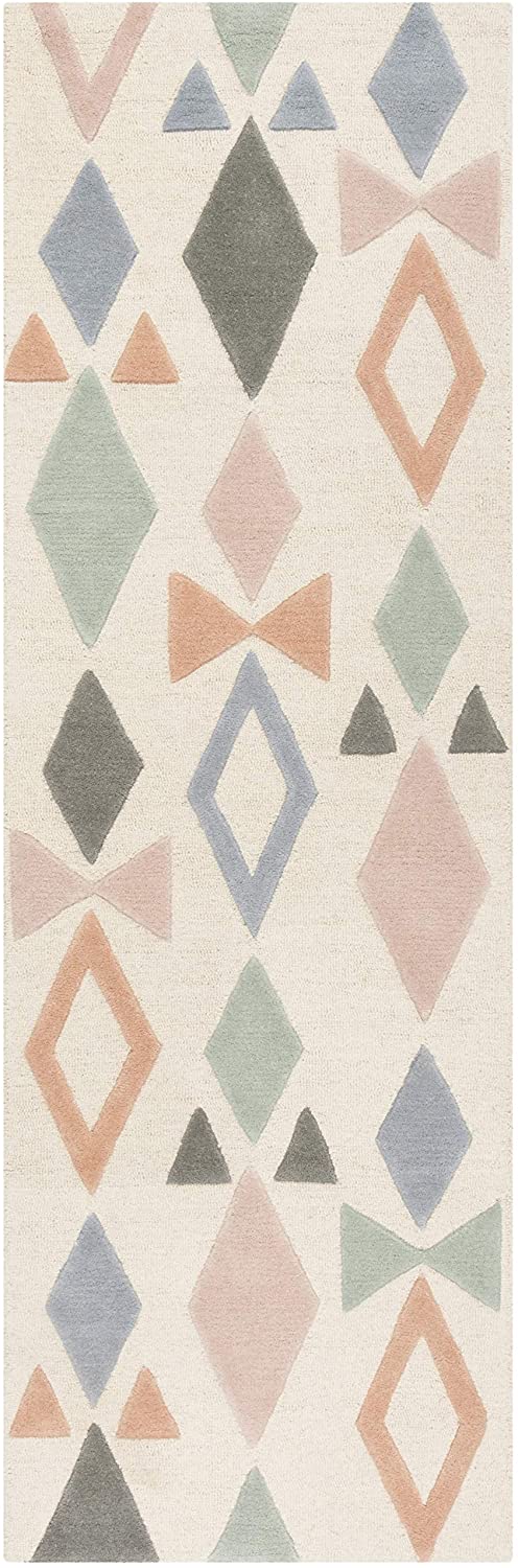 Kids Collection Handmade Geometric Wool Area Rug Ivory / Multi