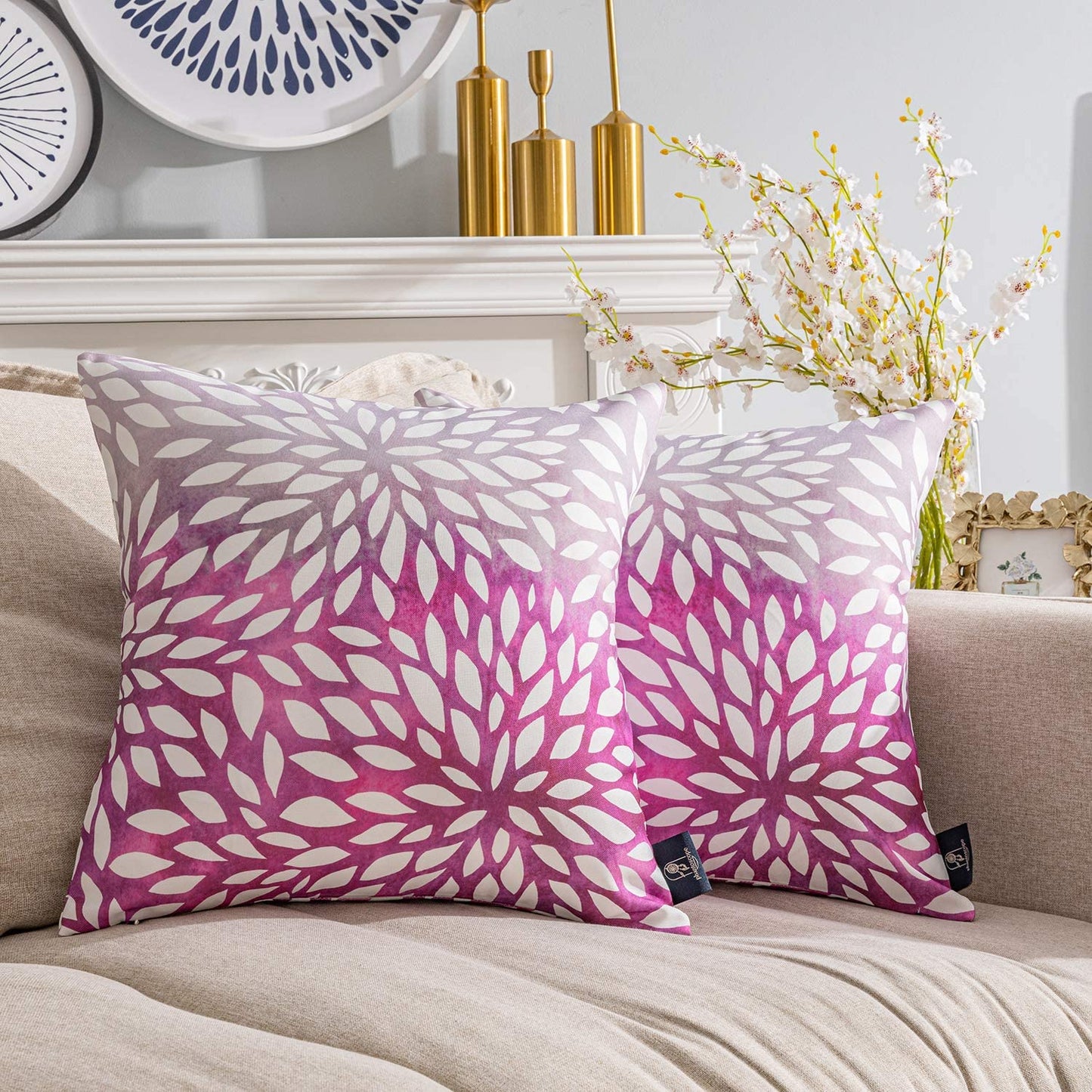 Pack of 2 New Living Series Gradient Petals Double Side Print Decorative Throw Pillow Cover