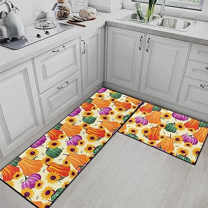 Mid Century Boho Home Kitchen Rugs and Mats Non Skid Washable Set of 2,