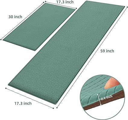 0.47 Inches Cushioned Anti-Fatigue Kitchen Rug, Kitchen Mats for Floor, Non-Slip Kitchen Rugs Sets of 2, Waterproof Kitchen Mat 17.3"×30"+17.3"×47",Black