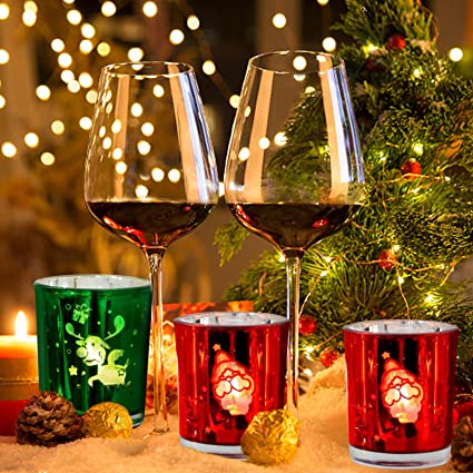 Set of 12 Glass Christmas Votive Candle Holders
