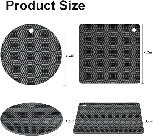 Silicone Trivets for Hot Dishes Heat Resistant Mats-- Non Slip Counter Protector Mat Pack 4 Black