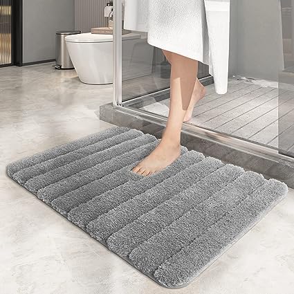 Absorbent Non-Slip Plush Bath Mat for Tub, Shower, and Bath Room 16" x 24", Silver Grey