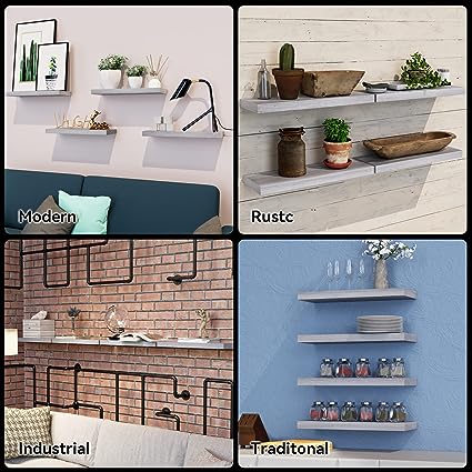 4 Sets White Floating Shelves for Wall