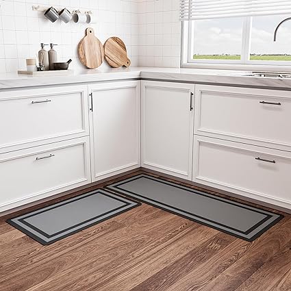 【2 PCS】 Non Skid Kitchen Runner Rug Absorbent Resist Dirt, Kitchen Floor Mat Waterproof Comfort Standing Mat for Kitchen,Home Office,Sink,Laundry（Dark Gray）