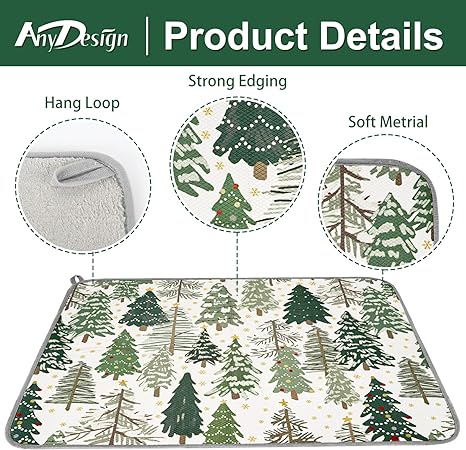 Tree Absorbent Dish Drainer Protector Pad Forest Woodland Dry Mat Dish, 18 x 24 Inch