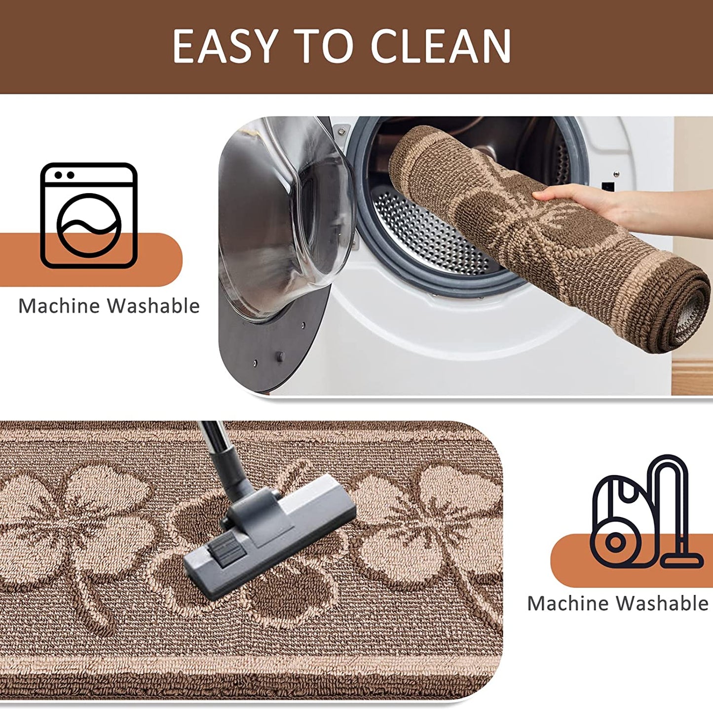 Sets 3 PCS Non Slip Kitchen Rugs - (Brown,19.7"x47.2"+19.7"x31.5"+19.7" x 59")