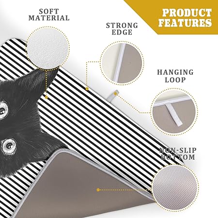 Absorbent Black Marble Dish Drying Mat Luxury Golden Kitchen Counter Mat, 18x24 inch