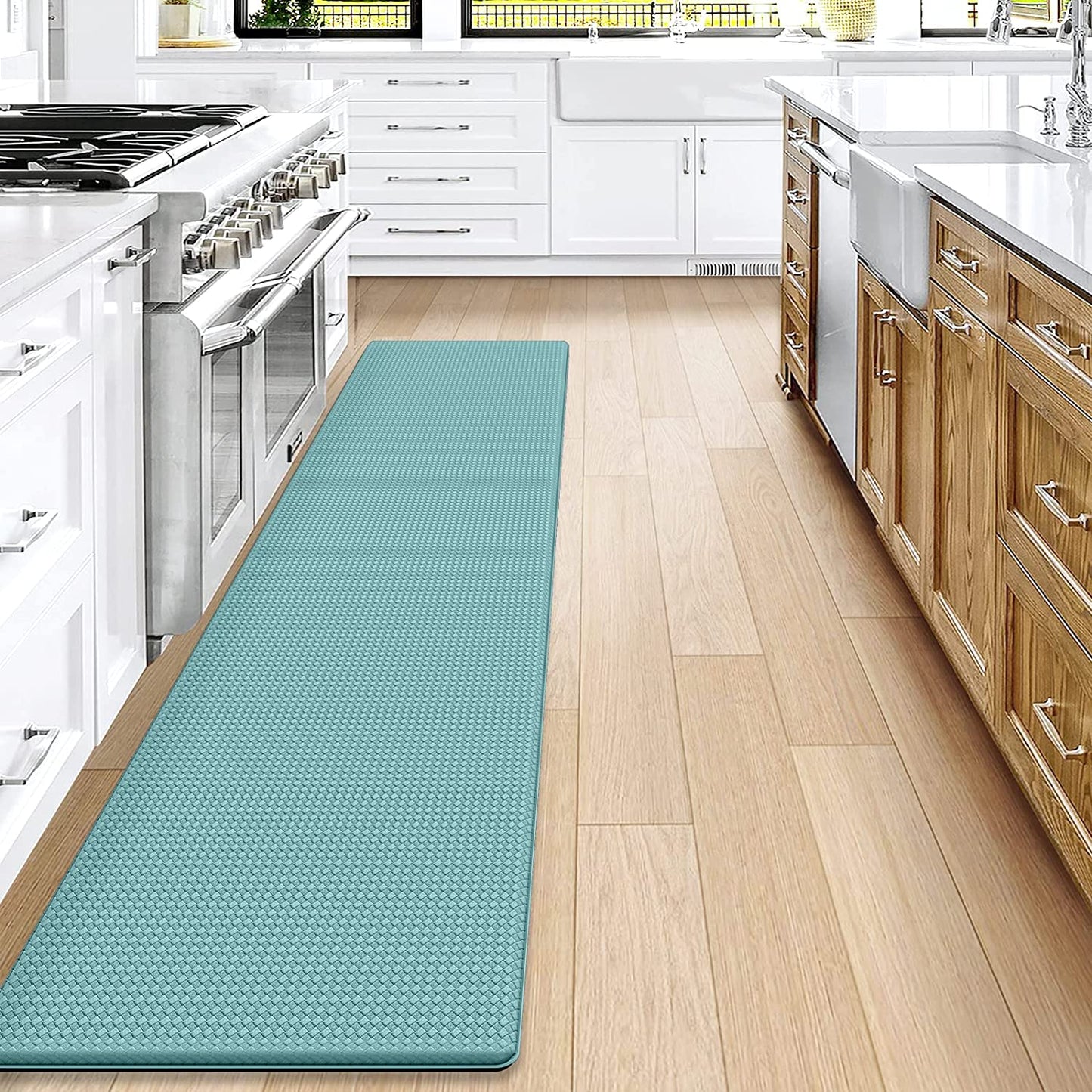 Kitchen Rugs and Mats Cushioned Anti Fatigue Comfort Mat, 2 Pieces Set 17"x29"+17"x59",Beige White