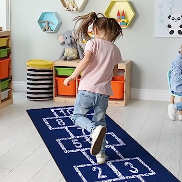 Machine Washable Wrinkle Free Abstract Hopscotch Design Cotton 3x6 Kid's Area Rug