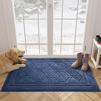 18"x32" Entryway Rug Blue Door Mats Indoor Entrance, Non Slip Absorbent Front Doormat, Washable Low-Profile Entry Rugs for Inside House