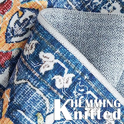 Persian Brick Red Vintage Foldable Thin Floral Print Floor Cover Retro Accent Rug