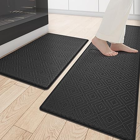 Non Slip, Waterproof Cushioned Anti Fatigue Standing Kitchen Floor Mat, 17"x29"+17"x59", Beige