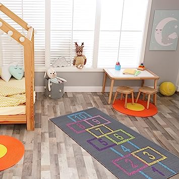 Machine Washable Wrinkle Free Abstract Hopscotch Design Cotton 3x6 Kid's Area Rug