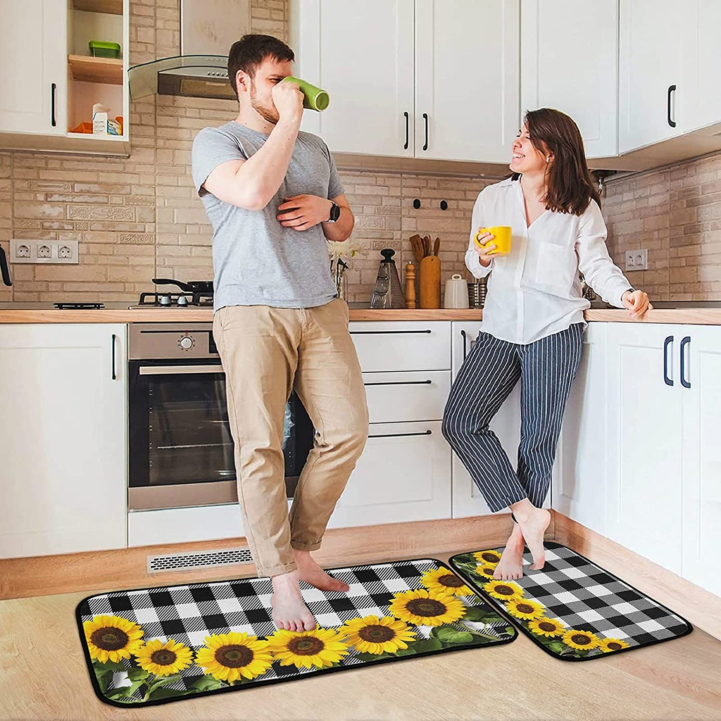 2 Pieces Honeycomb Beehive Wasp Bumblebee Anti Fatigue Kitchen Rug Set - 20"x28"+20"x47" 20"x28"+20"x47"