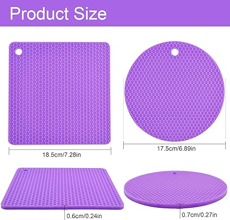 Silicone Trivets for Hot Dishes Heat Resistant Mats-- Non Slip Counter Protector Mat Pack 4 Black