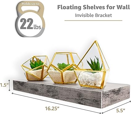 Storage - 16" Floating Shelves for Wall - Set of 3