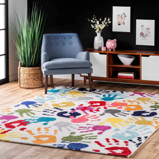nuLOOM Handprint Nursery Kids Area Rug, 5' x 8', Multi